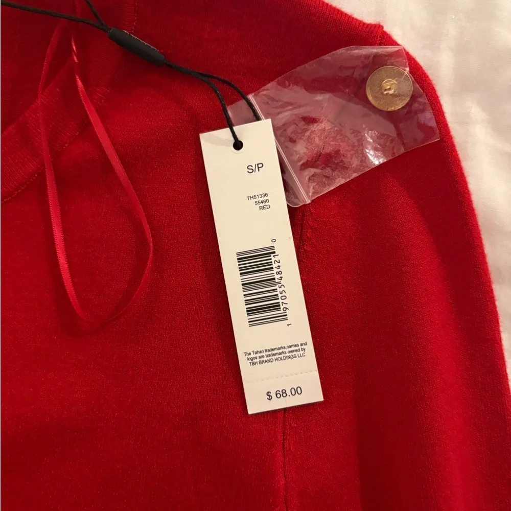 NWT T Tahari Red Cardigan with Gold Buttons - Picture 3 of 4